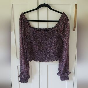 1 State Smocked Blouse Womens M Purple Long Sleeve Flowy Top